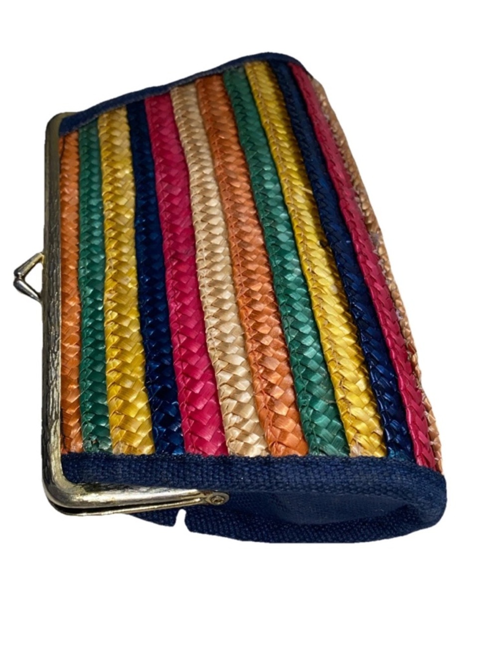 Vintage Made In Hong Kong  Straw Rainbow Coin Purse Clutch *READ
